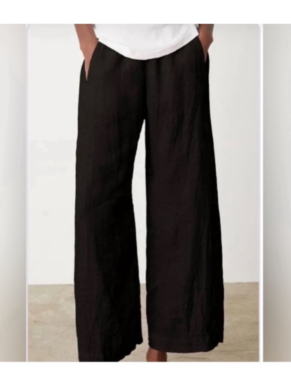 J Jill 100% Linen Black Wide Leg Pant M TALL Pull On Lagenlook Boho Beach Resort